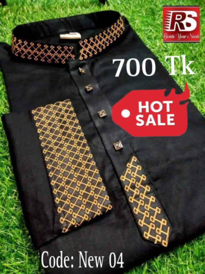 ধুতি কটন কালো গলা হাতা কাজ করা পাঞ্জাবী code : New o4