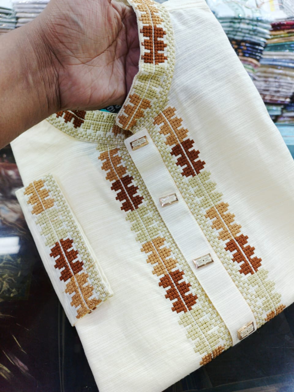প্রিমিয়াম খাদি কাজ করা পাঞ্জাবী code :201