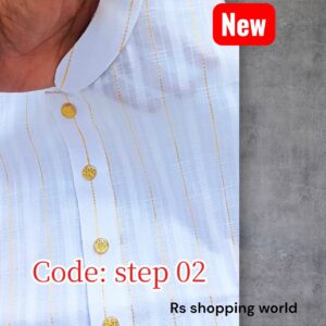 প্রিমিয়াম সাদা স্টেপ সুতি পাঞ্জাবী  code: step 02