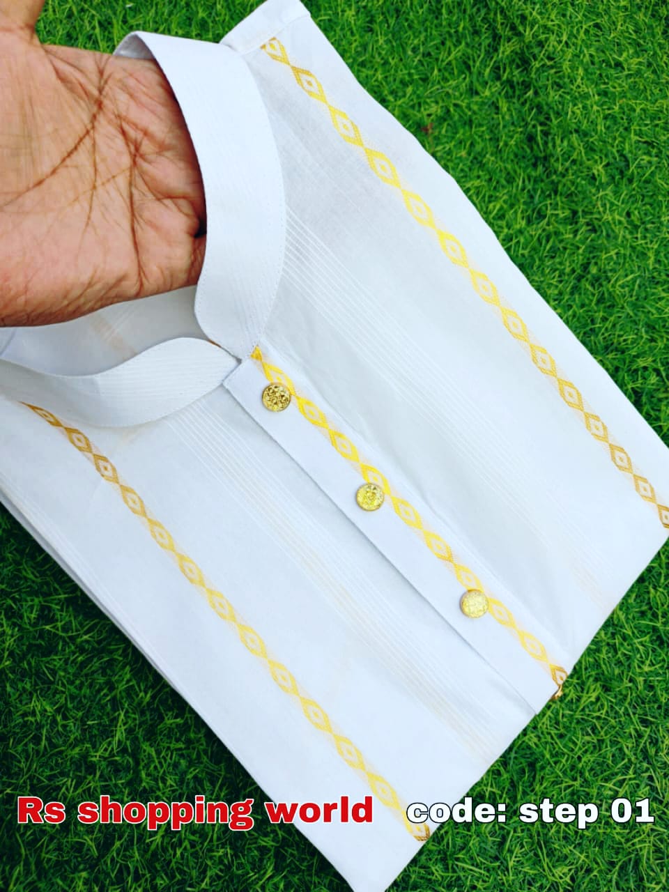 প্রিমিয়াম সাদা স্টেপ সুতি পাঞ্জাবী code: step 01