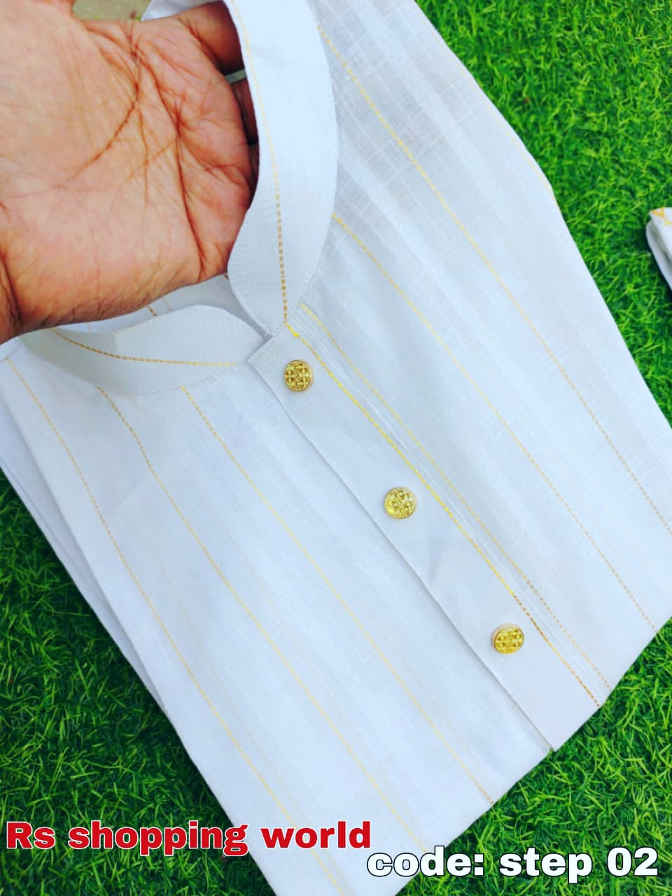 প্রিমিয়াম সাদা স্টেপ সুতি পাঞ্জাবী code: step 02